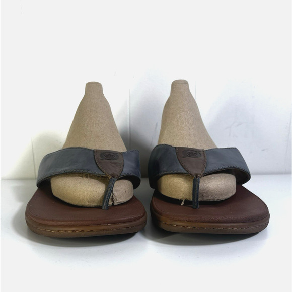 Born Gavin Leather Sandals Navy Brown Flip Flops Size 12M Casual Beach Vacation - Picture 4 of 8